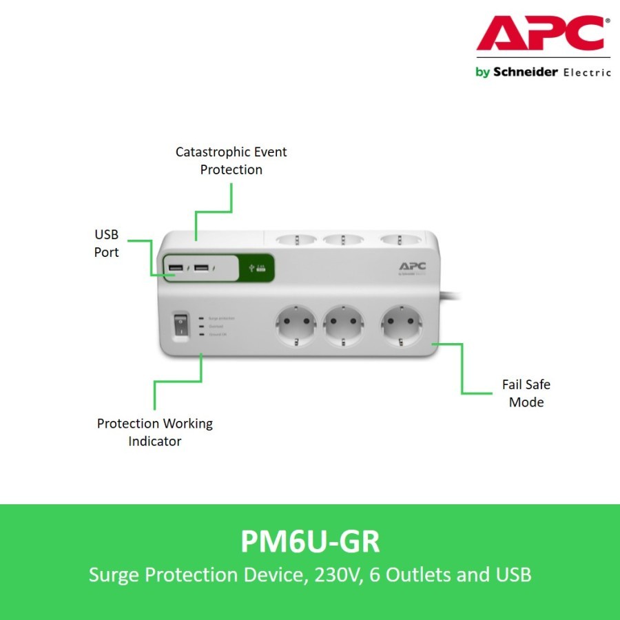 APC Surge Protector PM6UGR PM6U-GR 6 colokan anti petir Germany