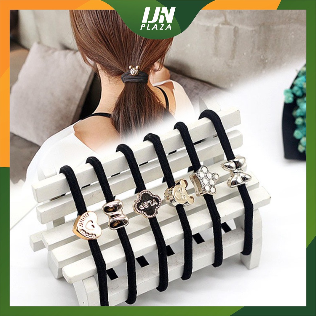 ❤ IJN ❤ [1 PCS] Ikat Rambut Elastis Hitam Gaya Korea Untuk Wanita Varian Motif Aksesoris Wanita Import