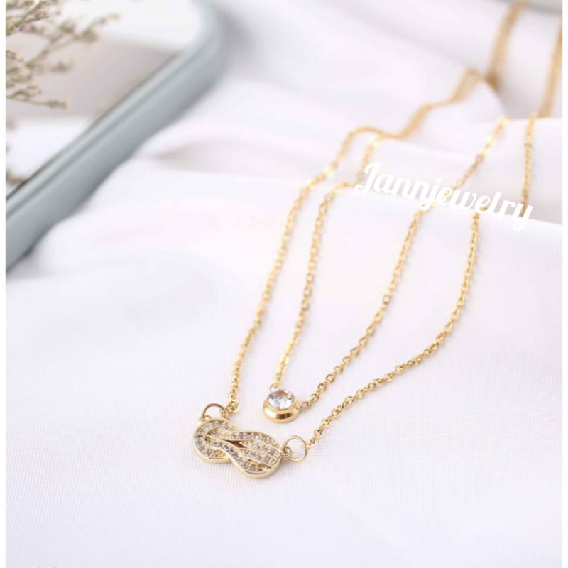 Kalung Titanium Double Layer Fashion Korea Anti Karat Tidak Alergi