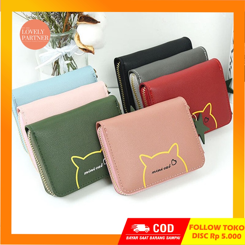 W34 Dompet Mini Wanita Motif Binatang Lucu Kucing Koin Cewek Kartu Uang Foto Cantik Women Wallet Perempuan Kulit PU Leather Hitam Lipat Kecil Panjang  Korea Pria Cowok Laki Laki Cowo Import Premium Murah Tas Dompet Wanita Import Cewe Cantik