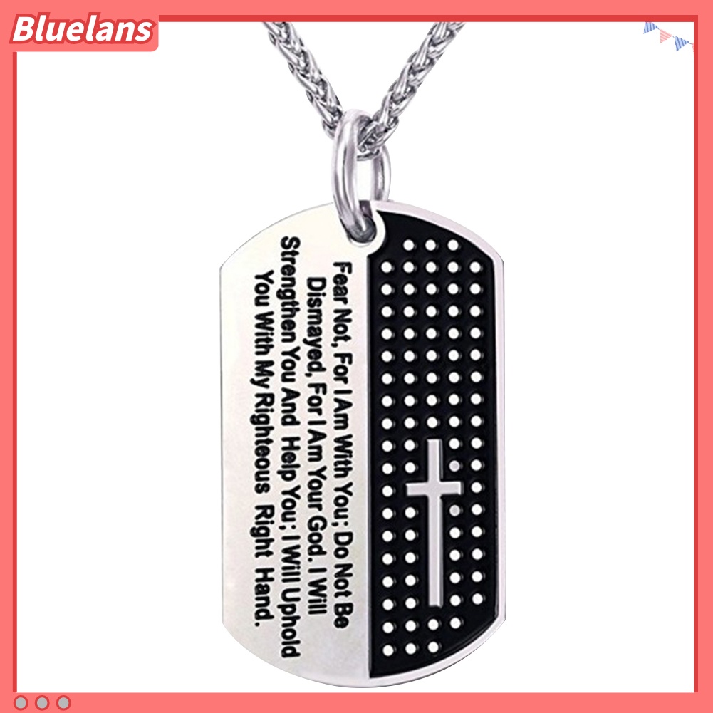 Bluelans Stainless Steel Dog Tag Cross Bible Verse Pendant Men Necklace Christian Jewelry