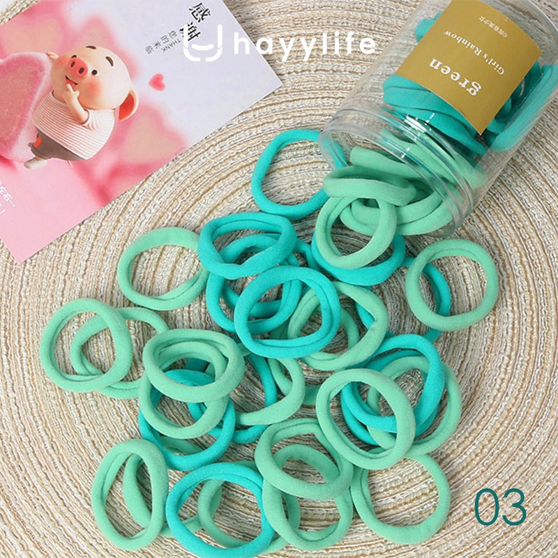 HAYYLIFE Ikat rambut nylon 50pcs / karet rambut kemasan toples  HL-BBA514-Hijau