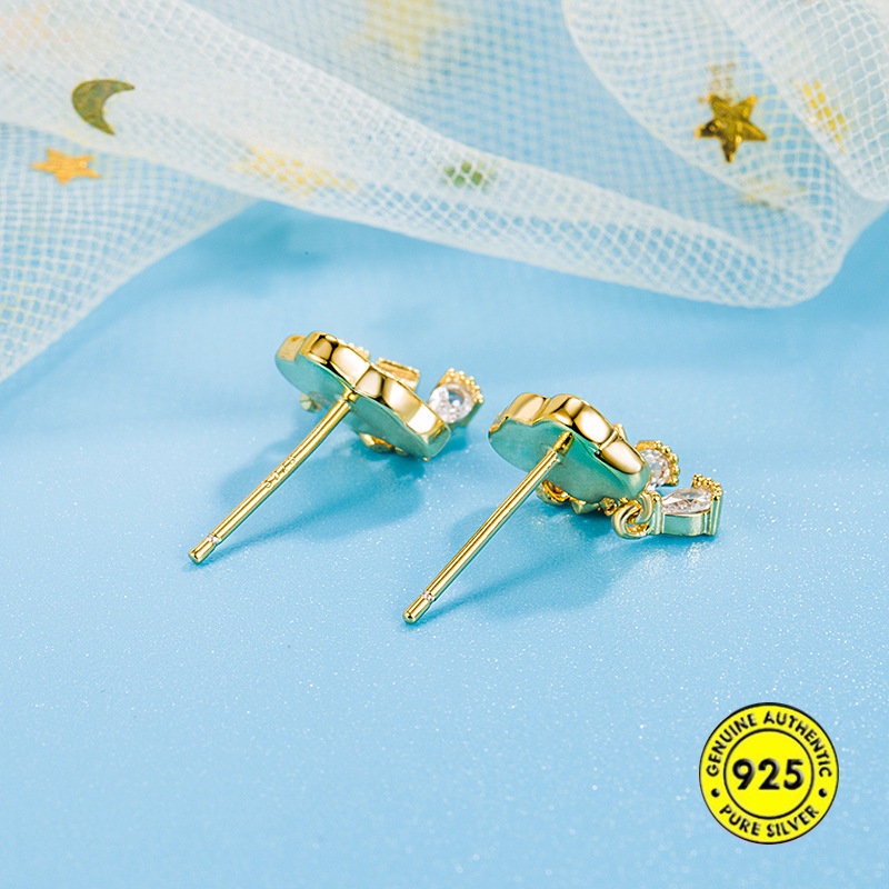 Anting Tusuk Lapis Emas 18K Dengan Mutiarabatu Zircon Model Tetesan Air Hujan Untuk Wanita U1076