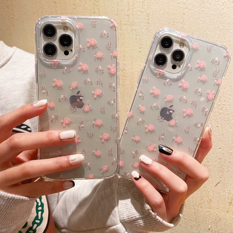 (Ready Stock) Floral Casing Tpu compatible for Iphone 14 13 12 11 Pro Max Iphone X Xr Xs Max Iphone 8 7 6 6s Plus Se 2020 Motif Bunga Pink Flowers Clear Soft TPU Phone Case Anti-drop Anti-dirty Protection Phone Cover