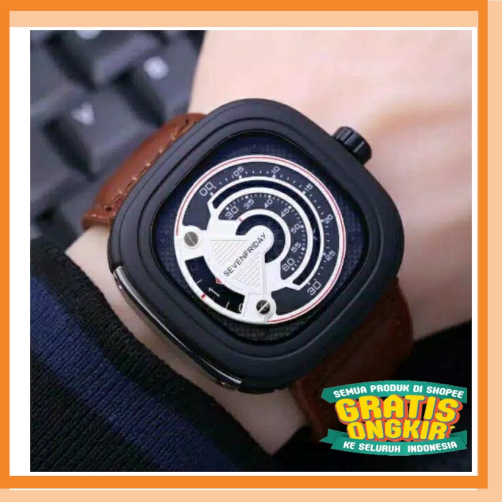 Gold silver Oren Green Purple Magenta Ungu 2 warna 3 Jam Cowok /  JAM TANGAN PRIA SEVENFRIDAY KULIT 