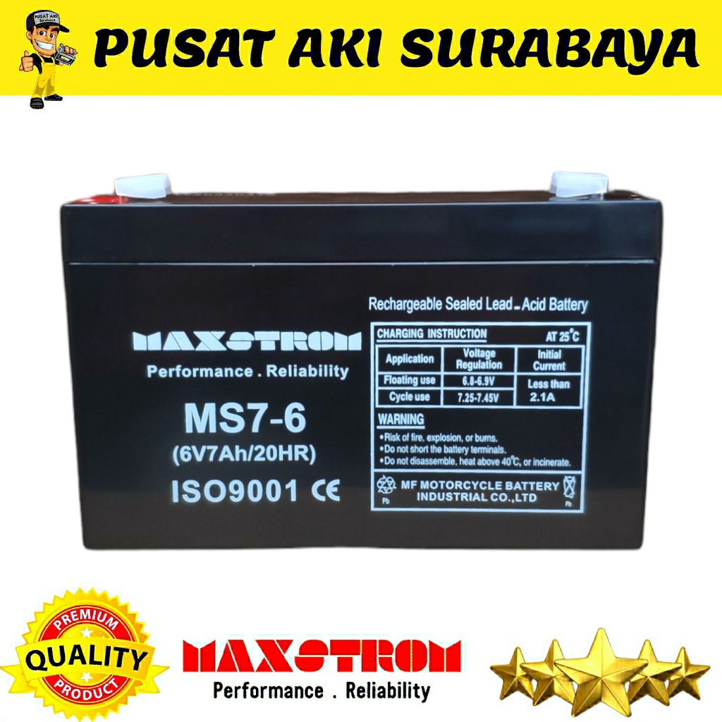 MAXSTROM 6V 7AH BATTERY VRLA MOTOR AKI MAINAN ANAK MOBILAN AKI PMB PLIKO UNIKID YUKITA 6 VOLT 7 AMPER SKUTER MICKEY SCOOPY NMAX VESPA ANAK CHARGER ADAPTOR 6VOLT