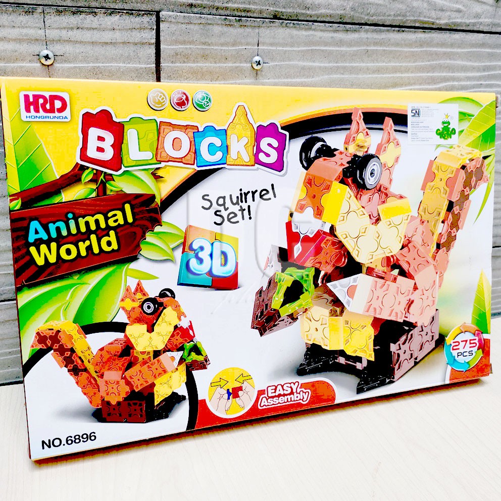 Blocks Animal World 3D Squirel Set Mainan Edukasi DIY Bongkar Pasang Bricks Model Tupai