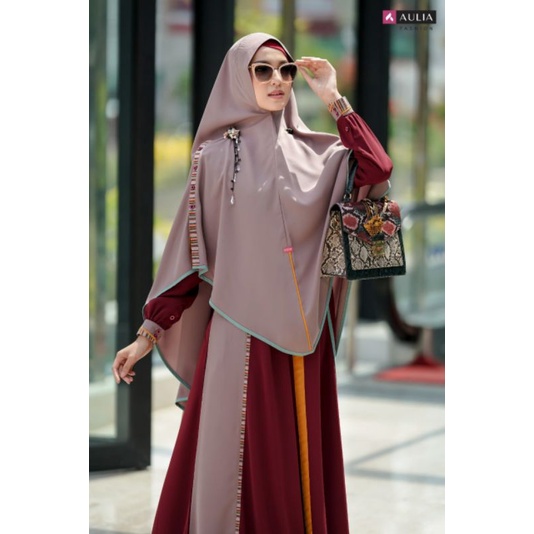 SET GAMIS CLARISHA DARK MAROON KHAKY Aulia fashion