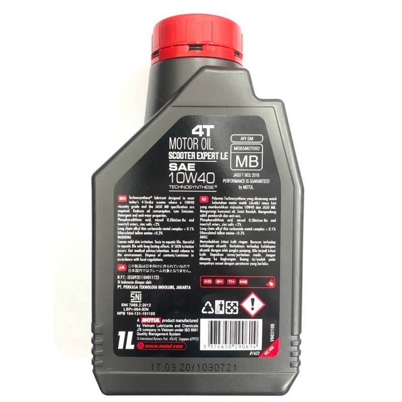 OLI MOTUL SCOOTER EXPERT LE SAE 10W-40 800 ML - 1 LITER  (HIJAU) ORIGINAL