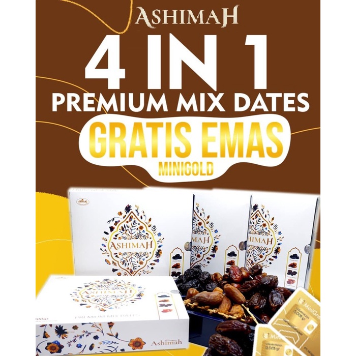 

Kurma Ashimah Premium Mix Date 4 In 1 , Free Mini Gold