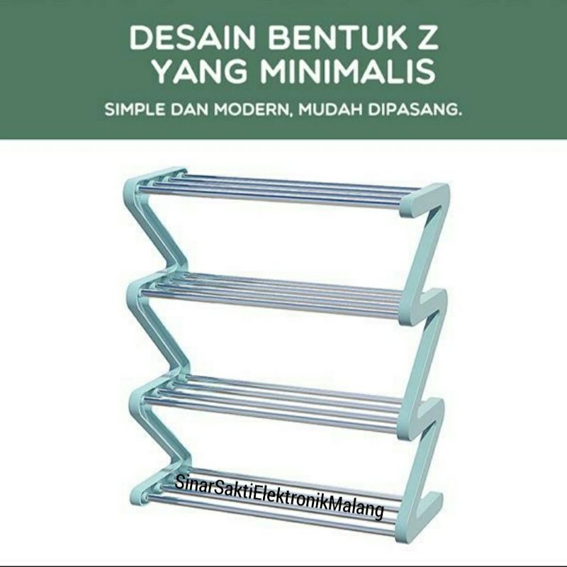 Rak Sepatu 4 Susun Stainless Besi Serbaguna Portable ZigZag Zig Zag Anti Karat