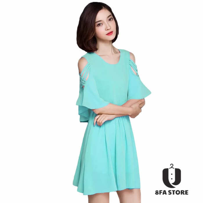 MIDI DRESS WANITA CASUAL DRESS SIFON LENGN PENDEK GAYA KOREA
