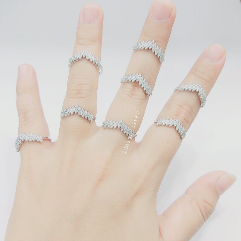 CINCIN PERAK ASLI SILVER WANITA 925 LAPIS EMAS PUTIH MODEL FUJI PERMATA / CINCIN KOREA / CINCIN PERMATA FULL - PERHIASAN PERAK WANITA ASLI