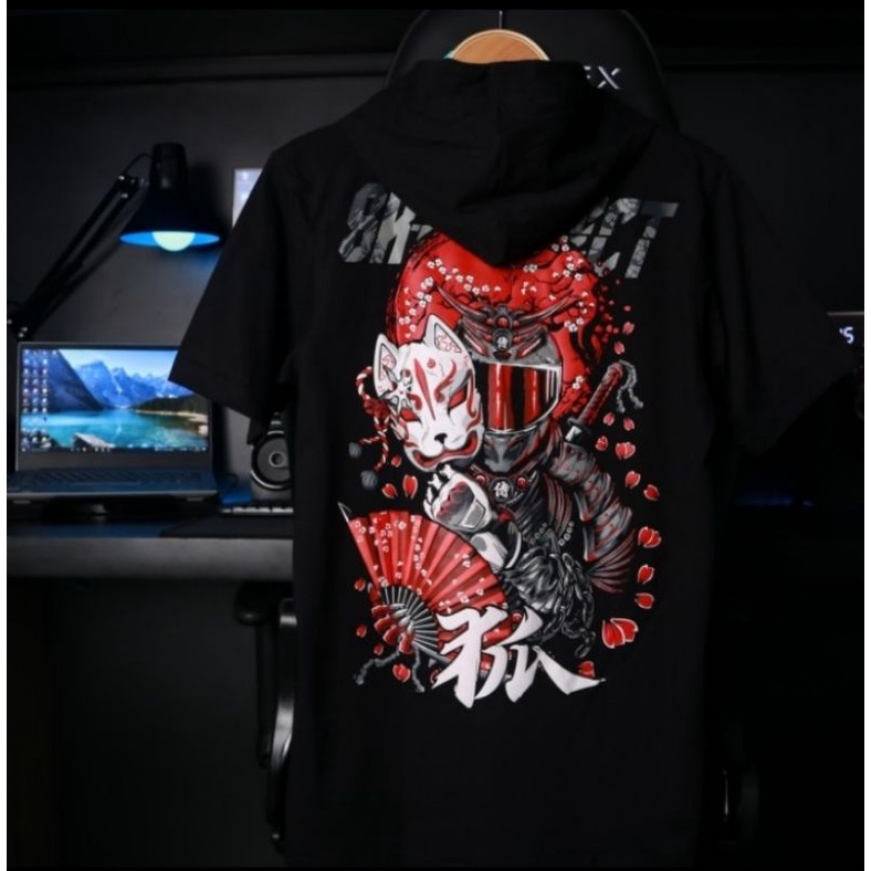 T-SHIRT HOODIE | SR-PROJECT | KITSUNE V.2 | ORIGINAL | BLACK | NEW