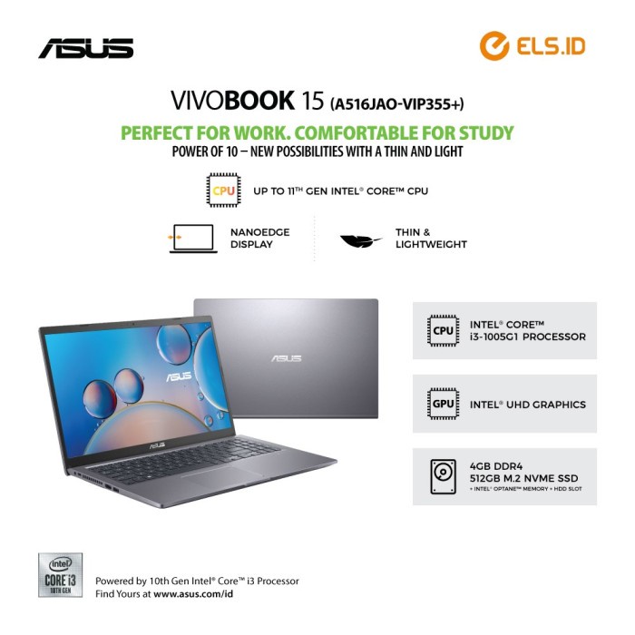 Asus VivBook A516JAO-VIPS355+ - Slate Grey [i3 1005G1-4GB-SSD 512GB]