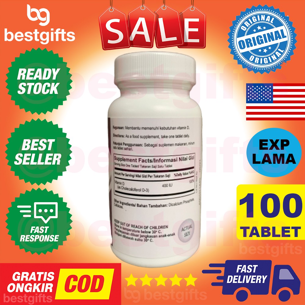 GNC VITAMIN VIT D D3 400 IU CALCIUM KALSIUM KEPADATAN TULANG KUAT OSTEOPOROSIS GINJAL 100 TABLET