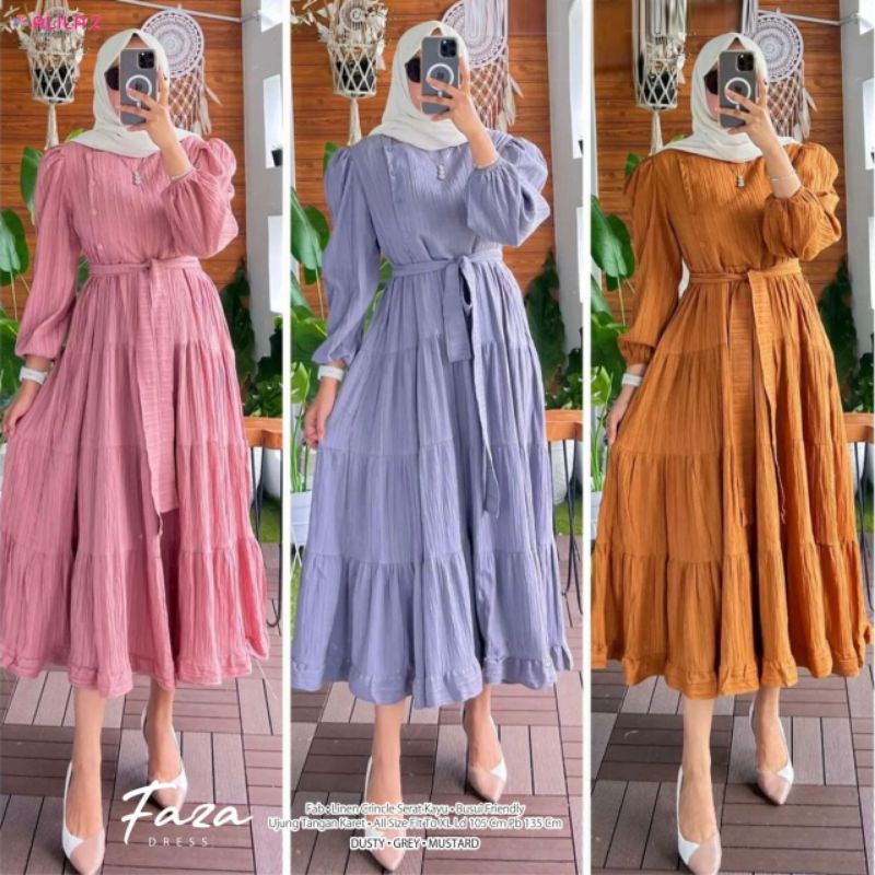 FAZA DRESS BY ALILA2 / GAMIS POLOS BERBAHAN LINEN CRINCLE PREMIUM QUALITY / MAXI DRESS POLOS BUSUI F