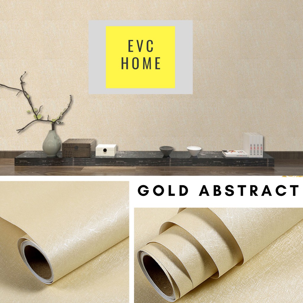 EVCHOME 45CM x 10M Wallpaper Sticker Dinding Polos 3D Korea Premium/Wallstiker Embos Dekorasi Dinding-Gold Abstract