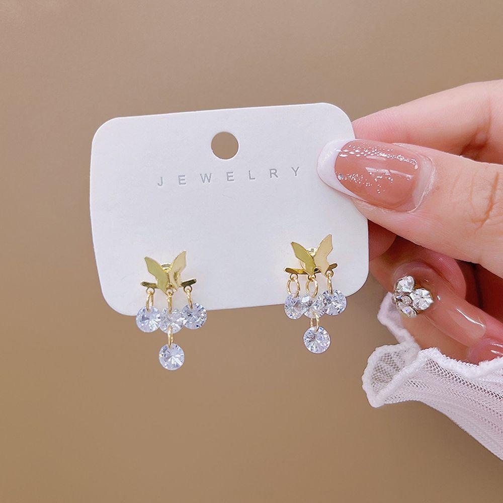 Mxbeauty Wanita Anting Menjuntai Kupu-Kupu Vintage Manis Untuk Gadis Temperamen Anting Drop Kristal