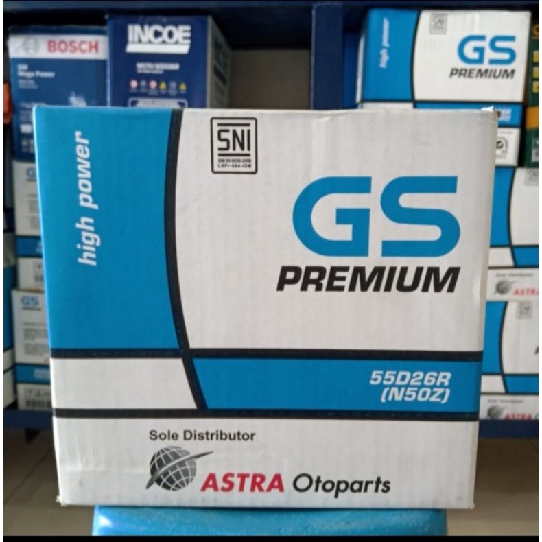 AKI BATERAI BASAH MOBIL GENSET GS ASTRA PREMIUM N50Z/55D26R COLT DIESEL KIJANG BENSIN 12V 60AH