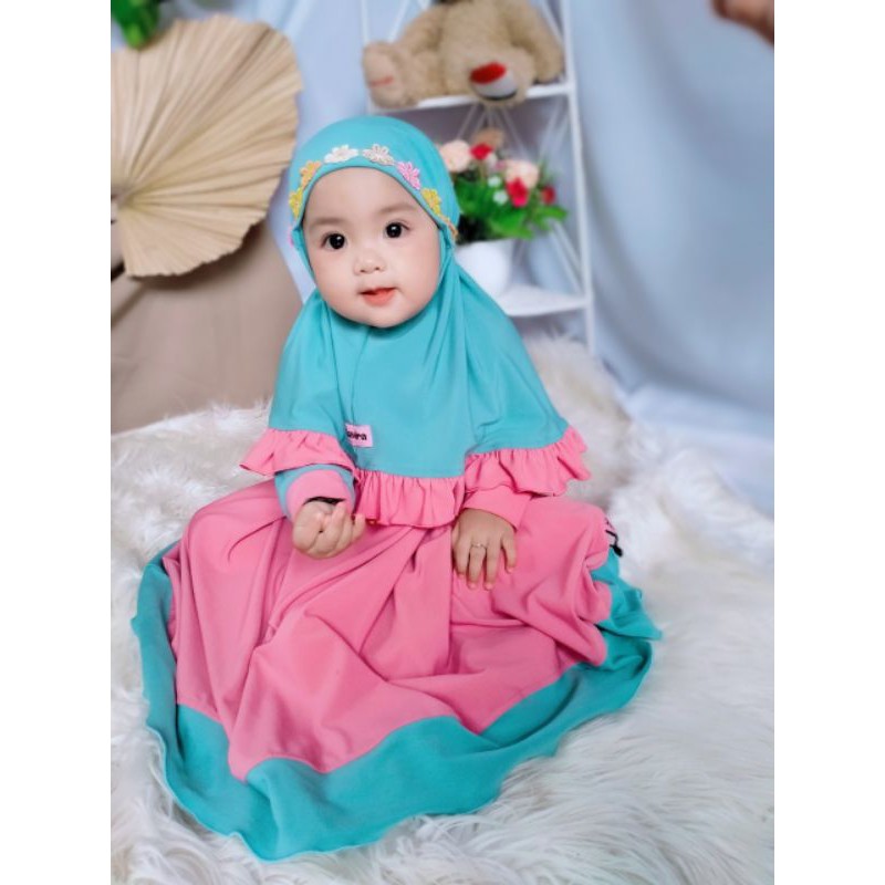Gamis Daisy by Zhavira - BIRU WARDAH DUSTYPINK - Gamis Bayi Balita Anak Perempuan