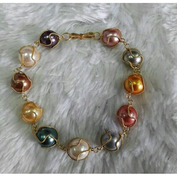 Gelang Perak Krum Emas Mutiara Kulit Kerang Lombok