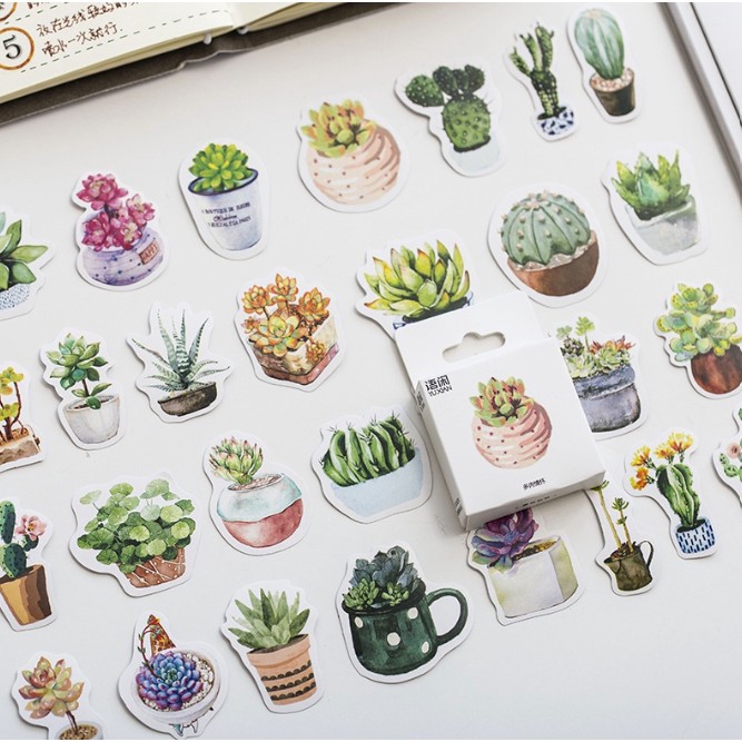 CACTUS SET DIY STICKER CACTUS DEKORASI SCRAPBOOK PLANNER DIARY (46 pcs)