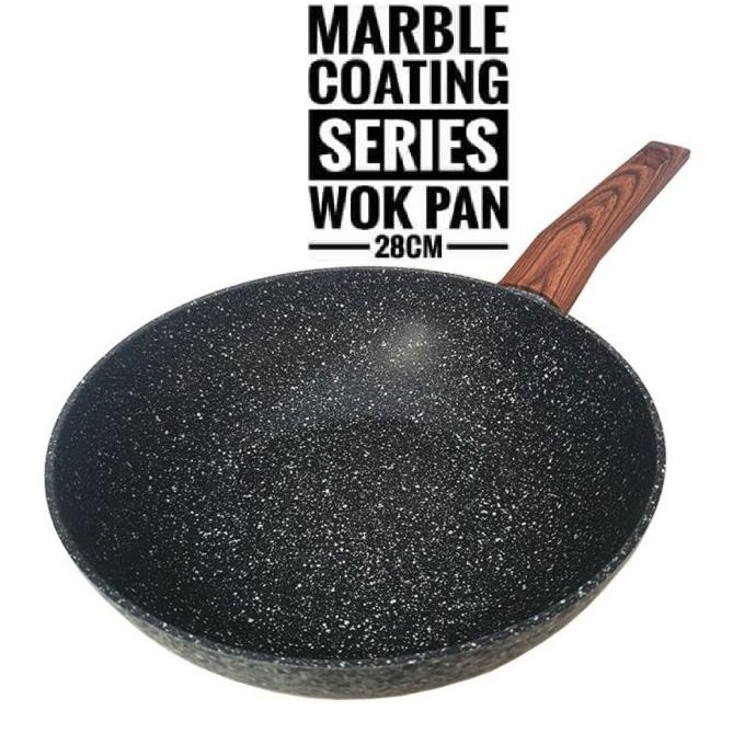 Wok Pan Anti Lengket Yoshikawa Marble Ceramic Wok 28CM