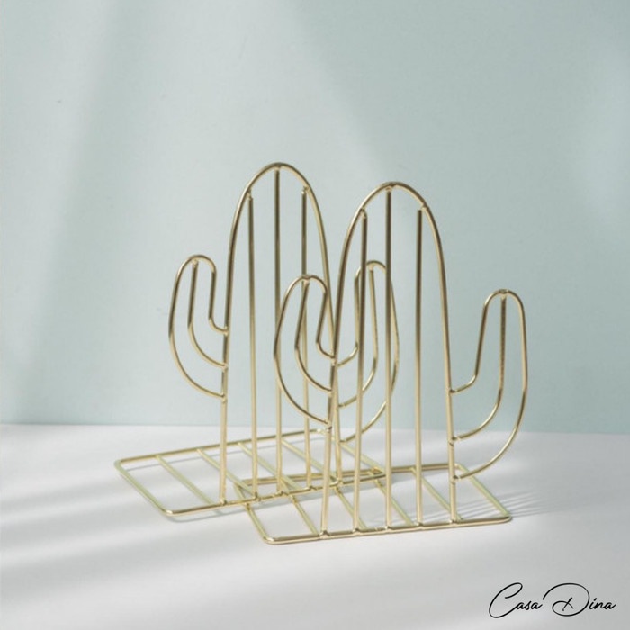 

Unik Cactus Bookholder Bookend Cuts / Holder Buku / Pembatas Buku Gold Rose Bergaransi