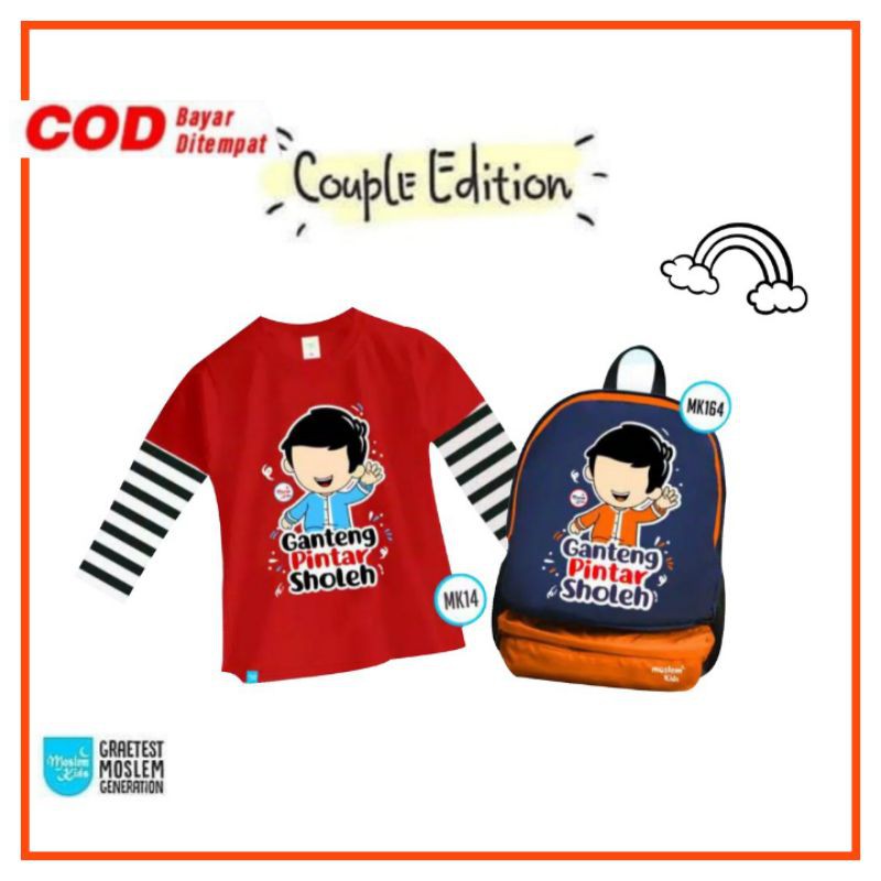 tas  sekolah anak PAUD TK SD laki laki couple kaos ori moslem kids