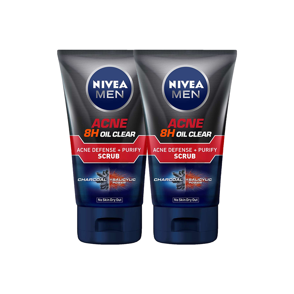 NIVEA MEN Personal Care Men Acne 8H Oil Clear Acne Defense + Purify Scrub 100mL Twinpack