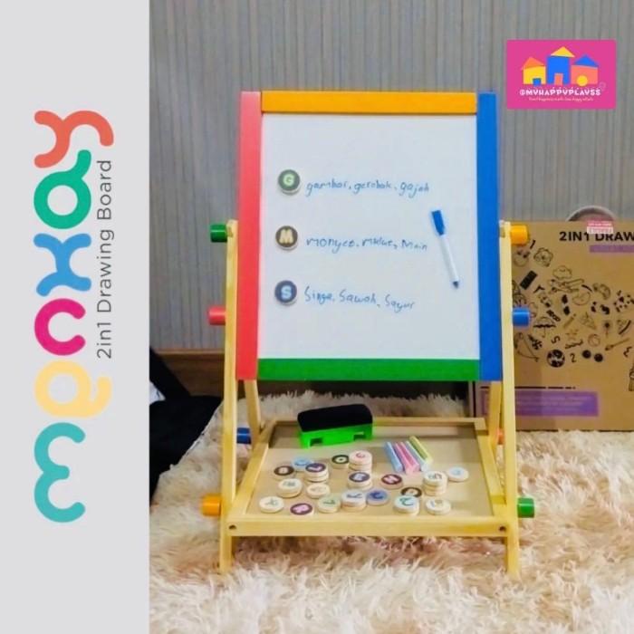 Aktivitas Bayi Wooden Drawing Board 2 In 1 Menkay White Board Papan Tulis Anak Kayu