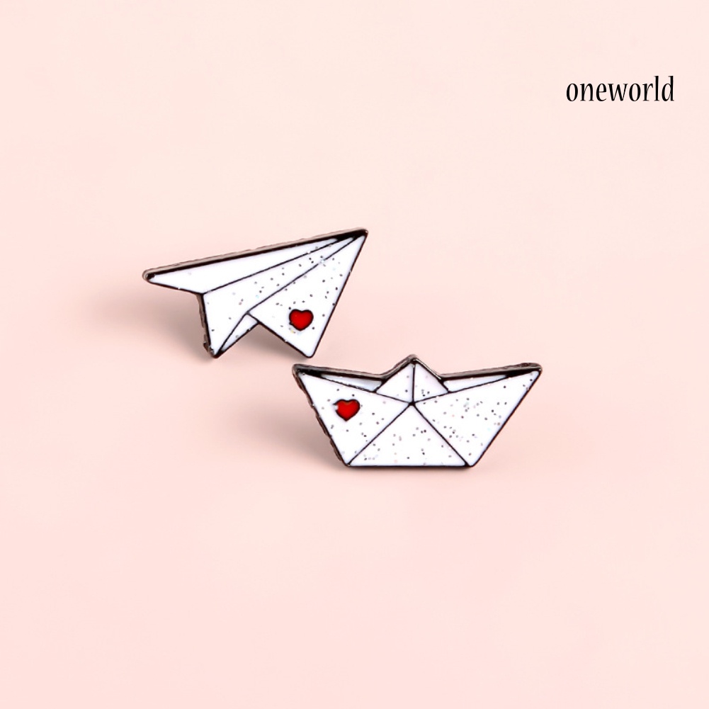 OW@ Unisex Origami Airplane Boat Enamel Brooch Pin Jacket Bag Badge Friend Gift