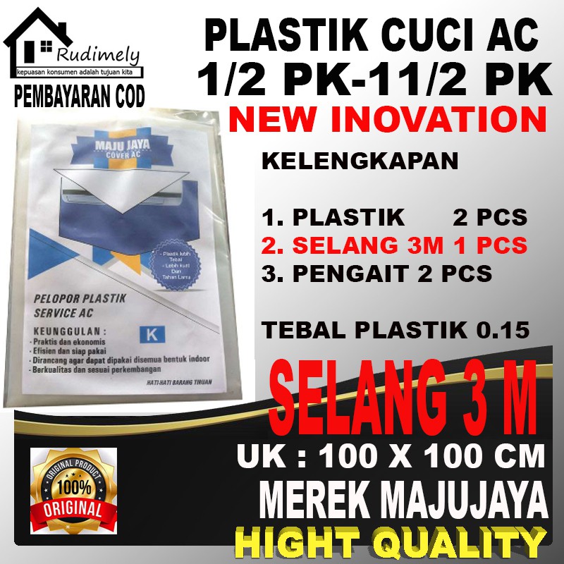 PLASTIK CUCI AC 1/2 PK -11/2PK SELANG 3 METER PELASTIK 2 PCS MEREK MAJUJAYA