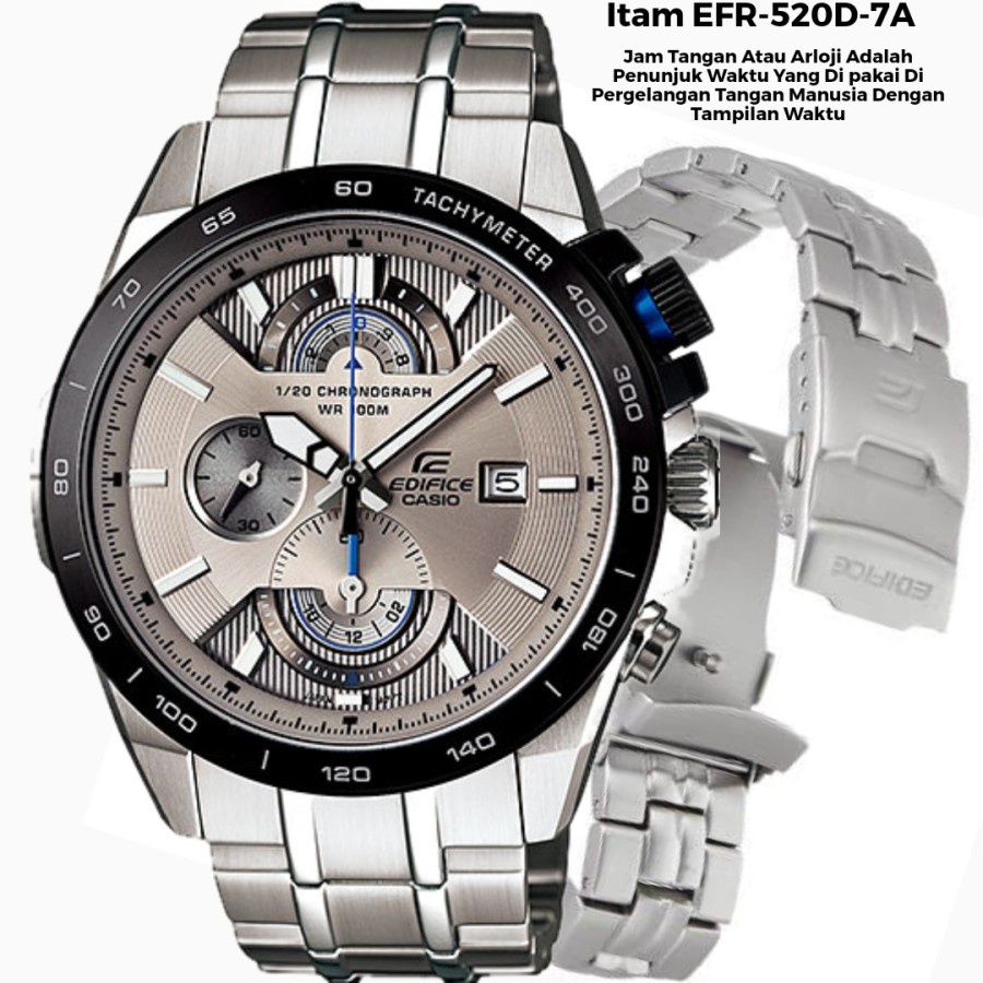 Cashback Jam Tangan Pria Casio Edifice Type : EF 520 Baterai Silver Black Japan Jam Tangan Pria Hadi