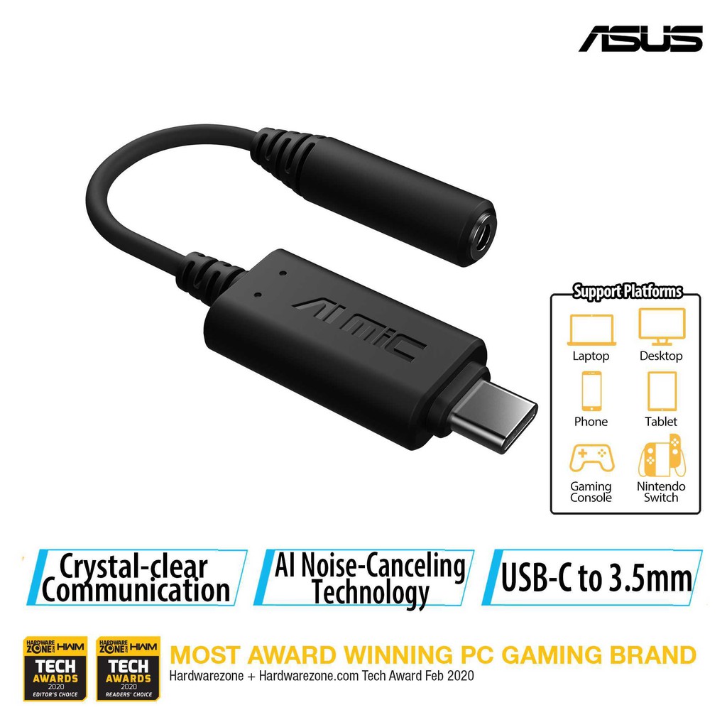 Asus AI Noise-Canceling Mic Adapter with USB-C Bundled USB 2.0 Adaptor ASUS AI NC MIC ADAPTER / USB-A