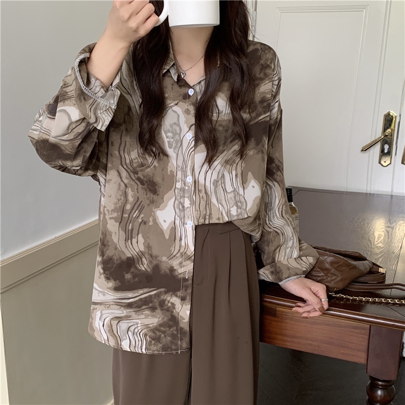 MOOGU ♡ Kemeja vintage lengan panjang atasan wanita