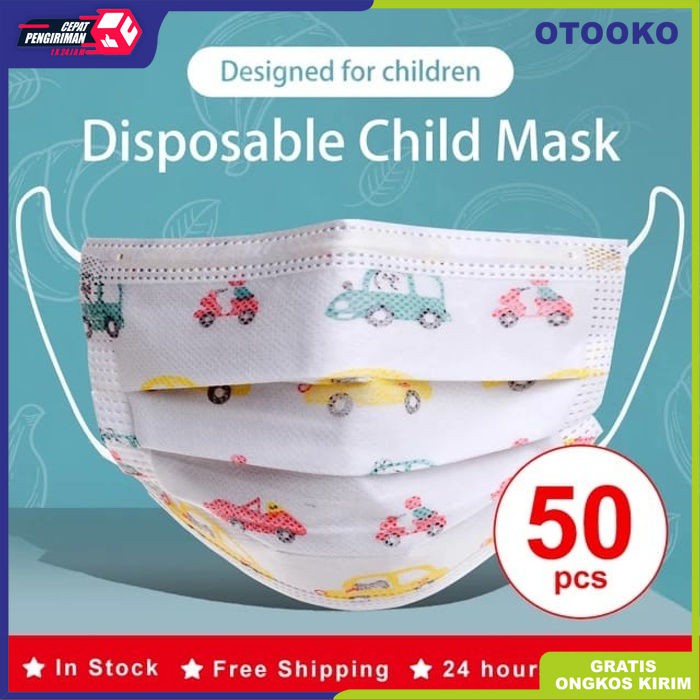 Masker anak 3 ply 3ply Kids Child mask motif Earloop 1box isi 50 Pcs