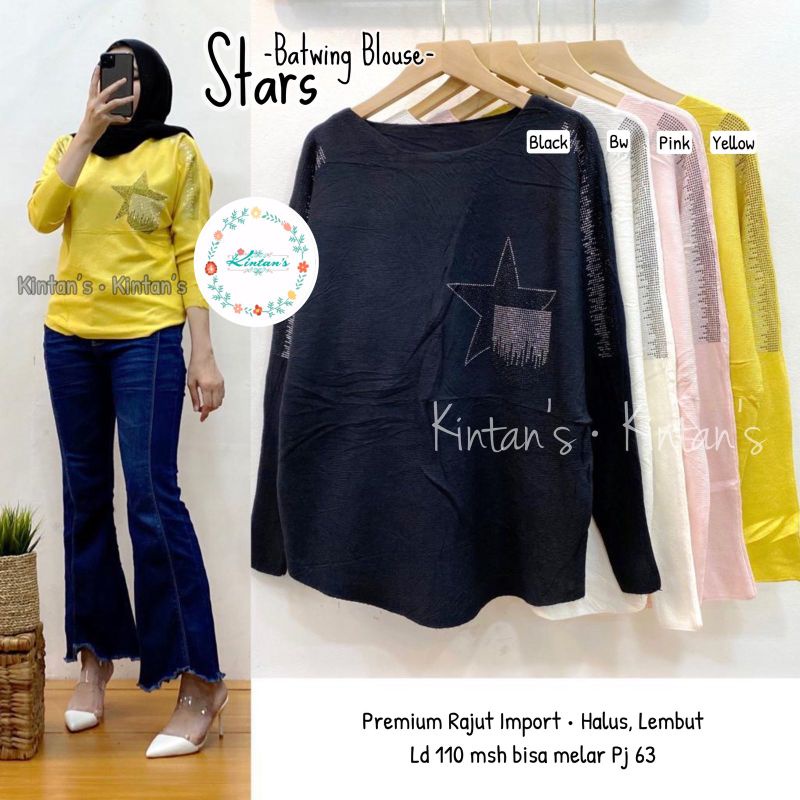 Stars Batwing Blouse by Kintan's - LD 110 Premium Rajut Import -BAJU ATASAN WANITA JUMBO BIGSIZE TER