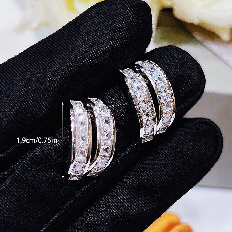 Anting Stud Zircon Arc Metal Gaya Korea Untuk Wanita