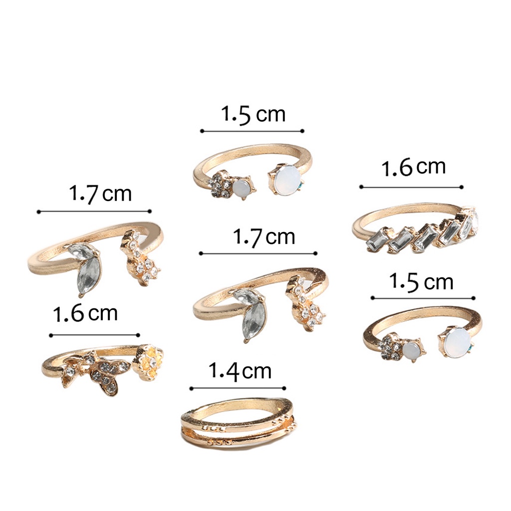 Hu Hu Hu Hu Hu Alat Bantu Pasang Kacamata♡ 7pcs Cincin Jari Model Terbuka Aksen Berlian Imitasi Untuk Wanita