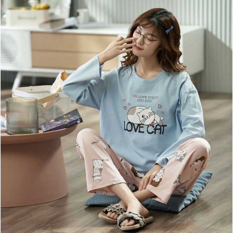 PIYAMA PP Disneyland / Piyama Oversize Bahan Kaos Lengan Panjang Baju Tidur Wanita