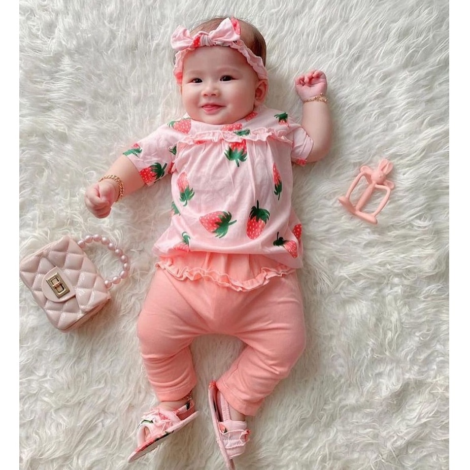 Plazababyku MX TRUE SET SANDAL setelan bayi motif bunga yang lucu free headband + sandal PART4