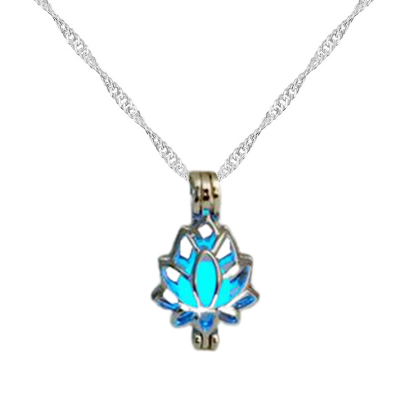 Night Ancient Glowing Lotus Pendent Glow In The Dark Necklace Choker for Women Men Jewelry