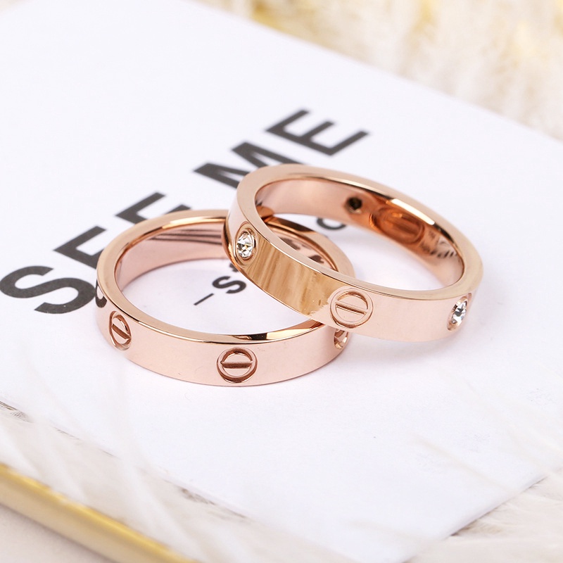 Enxi -Cincin Titanium Wanita Rosegold Cincin Berlian Demi Anti Karat Anti Hitam 1210R3#