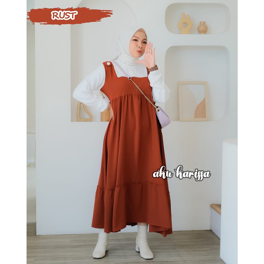 MIDI DRESS SANDRIA dan haruka overall aku karissa oversize jumbo susun umpak canda muslim syari stylish terbaru