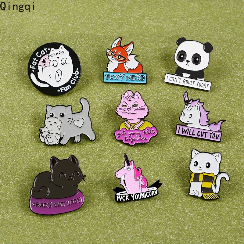 Bros Pin Enamel Desain Kartun Hewan Kucing Rubah Panda Unicorn Untuk Hadiah