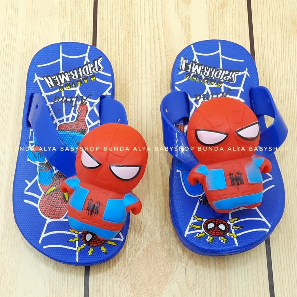 Sandal Anak Laki Jepit IMPORT Usia 1 2 3 Tahun Size 24 - 29 BIRU TUA - Sendal Anak Cowok Superhero Karet Anti Liicn