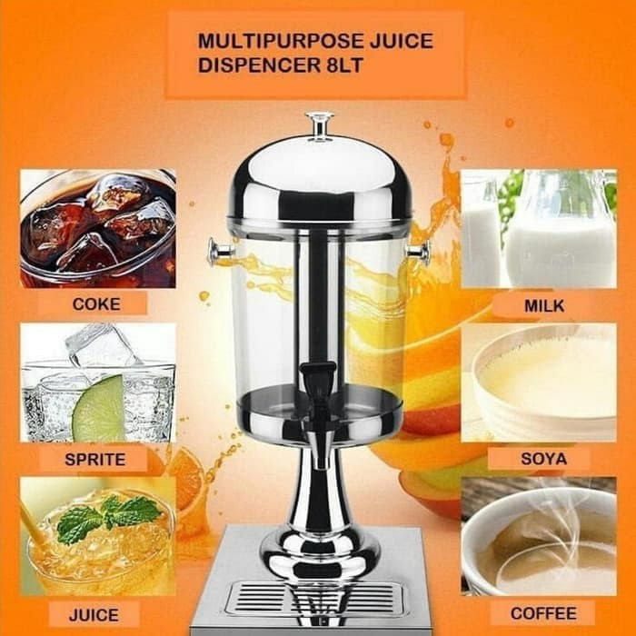 Juice Dispenser Stainless Steel 8 Liter - Water Drink Jar Tower 8 Liter Hotel Juicer