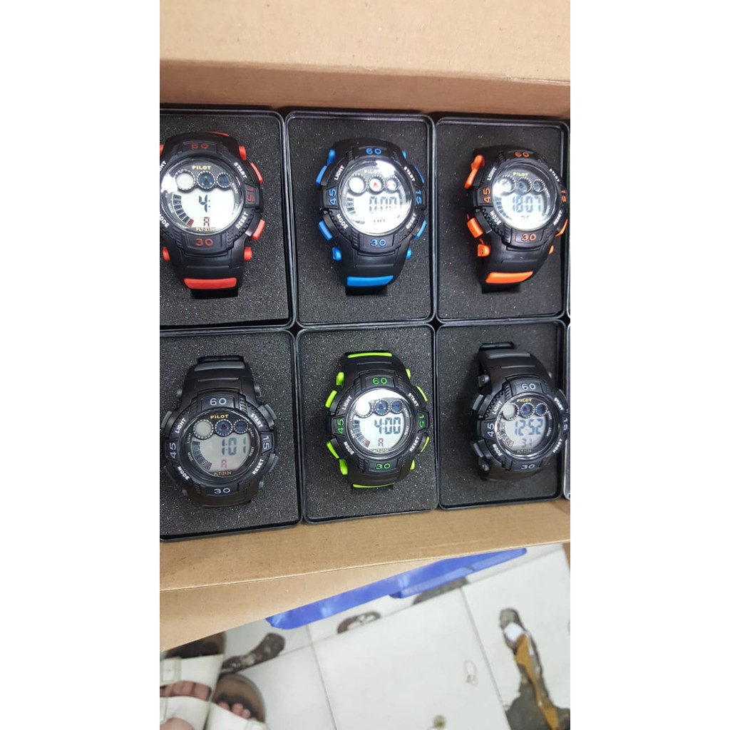 Pilot 2124 - Jam Tangan Sport Anak  Murah - Anti Air- Digital Mode - Tali Karet - Original  Jam tang
